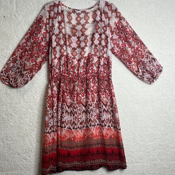 Maurices Womens Semi-Sheer Printed 3/4 Sleeve Boho Peasant Dress XL PLUS SIZE - Picture 8 of 10
